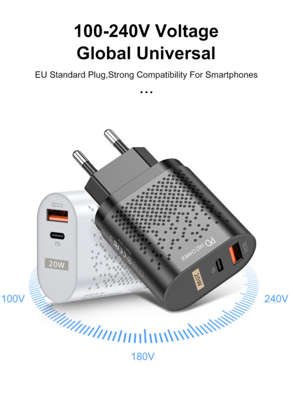 incarcator retea cu 2 porturi usb ultra charge 1x usb 3 0 si 1x usb tip csi priza inteligent cu incarcare super rapida compatibil universal negru 017978