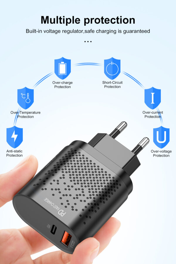 incarcator retea cu 2 porturi usb ultra charge 1x usb 3 0 si 1x usb tip csi priza inteligent cu incarcare super rapida compatibil universal negru 066646
