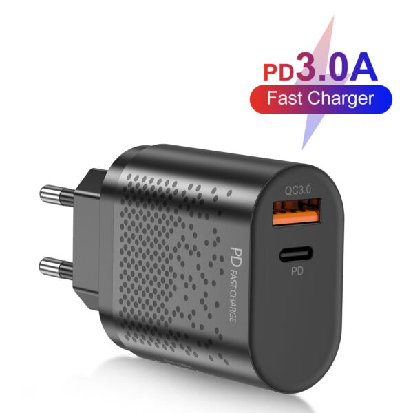 incarcator retea cu 2 porturi usb ultra charge 1x usb 3 0 si 1x usb tip csi priza inteligent cu incarcare super rapida compatibil universal negru 486868