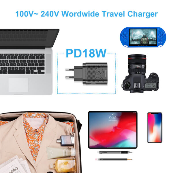 incarcator retea cu 2 porturi usb ultra charge 1x usb 3 0 si 1x usb tip csi priza inteligent cu incarcare super rapida compatibil universal negru 915843