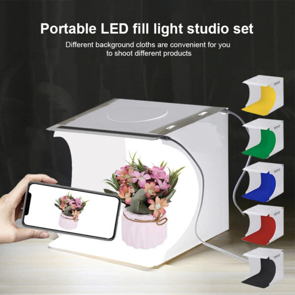 mini studio foto pentru fotografii de produs cu 2 benzi led si 6 fundaluri colorate premium cbd coral best deals 901393