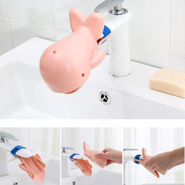 ornament baterie pentru apa in forma de balena cu doua pozitii de ghidare a apei pentru copii compatibil universal baie sau bucatarie roz cbd coral bs 098385
