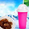 pahar pentru facut slushy milkshake si suc inghetat compatibil congelator 250ml cu lingura si pai 2in1 silicon premium albastru cbd coral best deals 762461