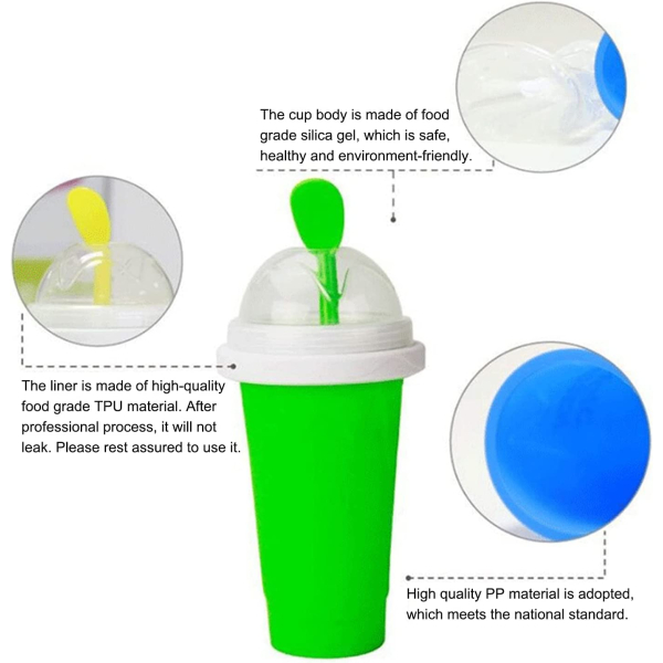 pahar pentru facut slushy milkshake si suc inghetat compatibil congelator 250ml cu lingura si pai 2in1 silicon premium albastru cbd coral best deals 846492
