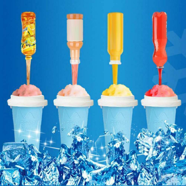 pahar pentru facut slushy milkshake si suc inghetat compatibil congelator 250ml cu lingura si pai 2in1 silicon premium albastru cbd coral best deals 943744