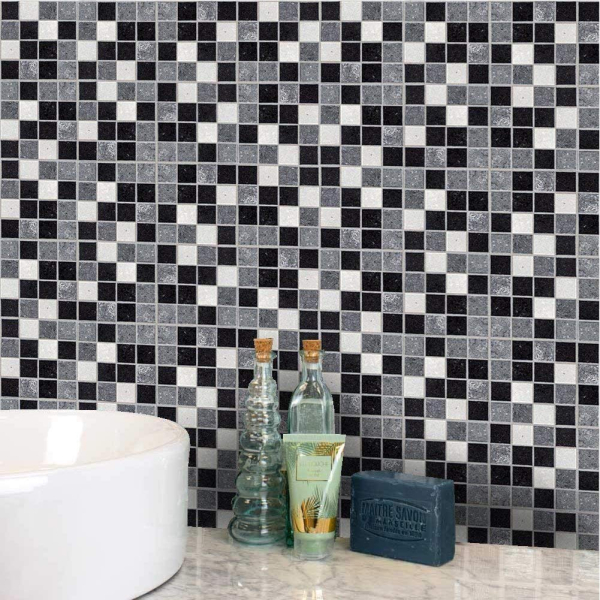 set 19 stickere decorative pentru faianta sau perete 10 x 10 cm negru mat autoadeziv mozaic 036224