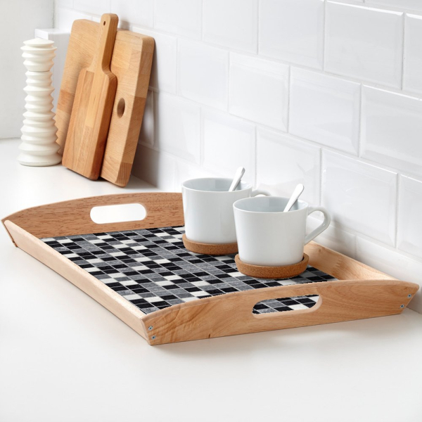 set 19 stickere decorative pentru faianta sau perete 10 x 10 cm negru mat autoadeziv mozaic 040400