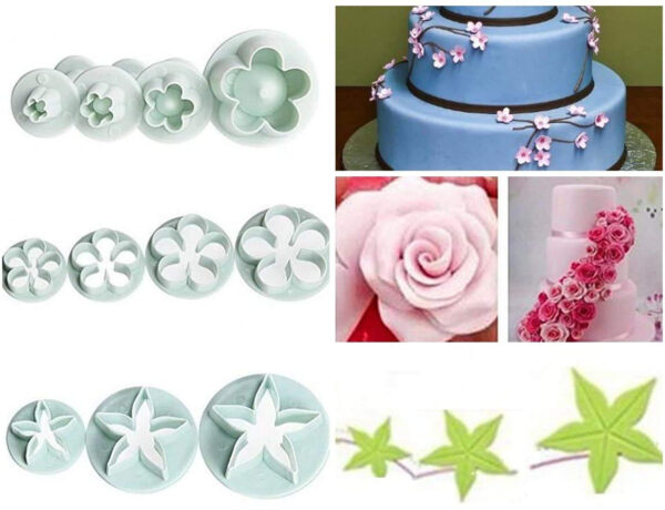 set 33 forme pentru decorat tort si prajituri cup cake cu stelute flori fluturi inimioare si frunze din pvc alb 083883