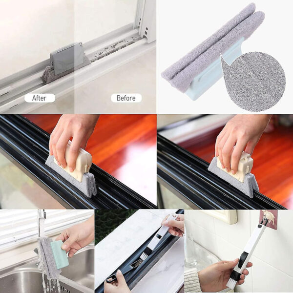 set 5 piese profesionale pentru curatarea tamplariei pvc a geamurilor termopan si a locurilor greu accesibile 3 bureti abrzivi si 2 perii dure cu mini 205008