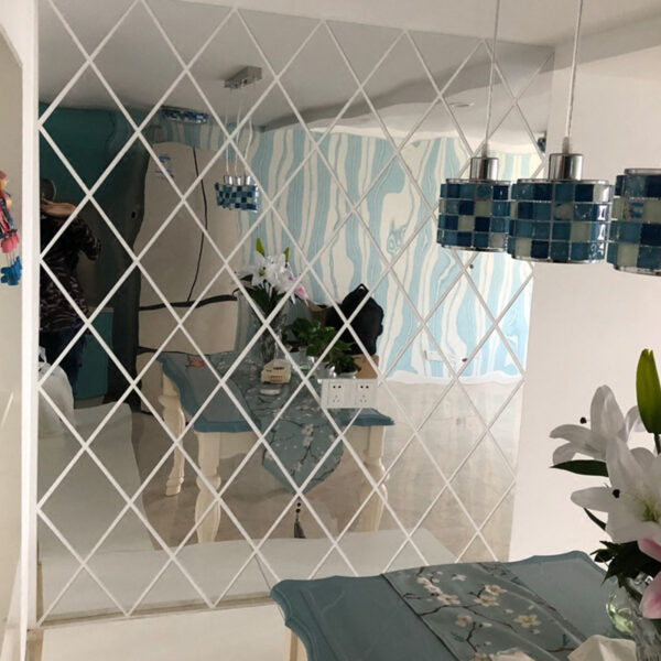 set 58 oglinzi acrilice din pvc in forma de romb autoadezive pentru decorarea peretilor 100 x 100 cm premium cbd coral best deals 626663