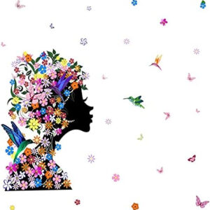 sticker decorativ autocolant silueta africana cu flori si pasari colibri design premium 60 x 46 cm multicolor floral 058443