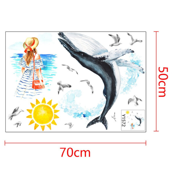 sticker decorativ doamna si balena albastra autocolant premium cbd coral best deals 654705