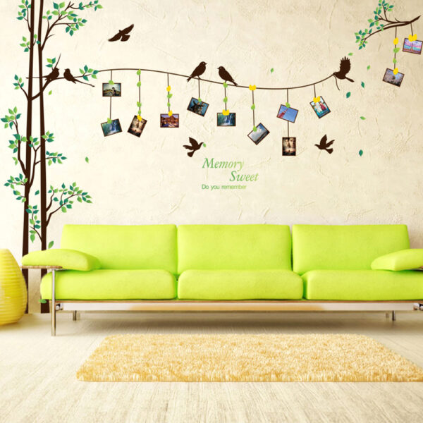 sticker decorativ si 12 rame foto copaci cu pasari 290 x 210 cm cbd coral best deals 964440
